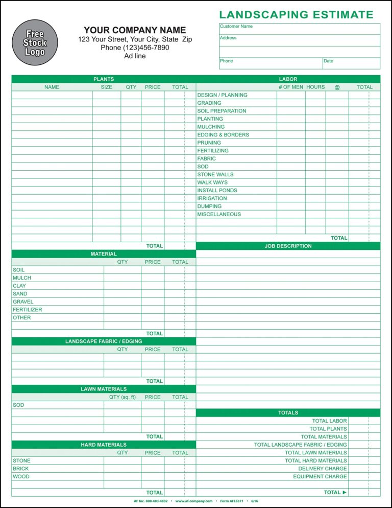 Landscaping Lawn Care Estimate 3 Copy Triplicate 8 5