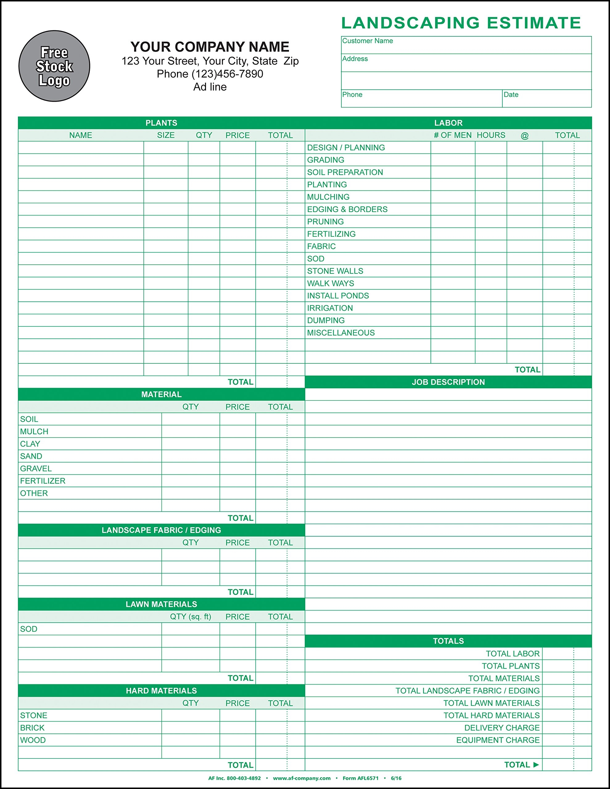 Landscaping Lawn Care Estimate 3 Copy Triplicate 8 5