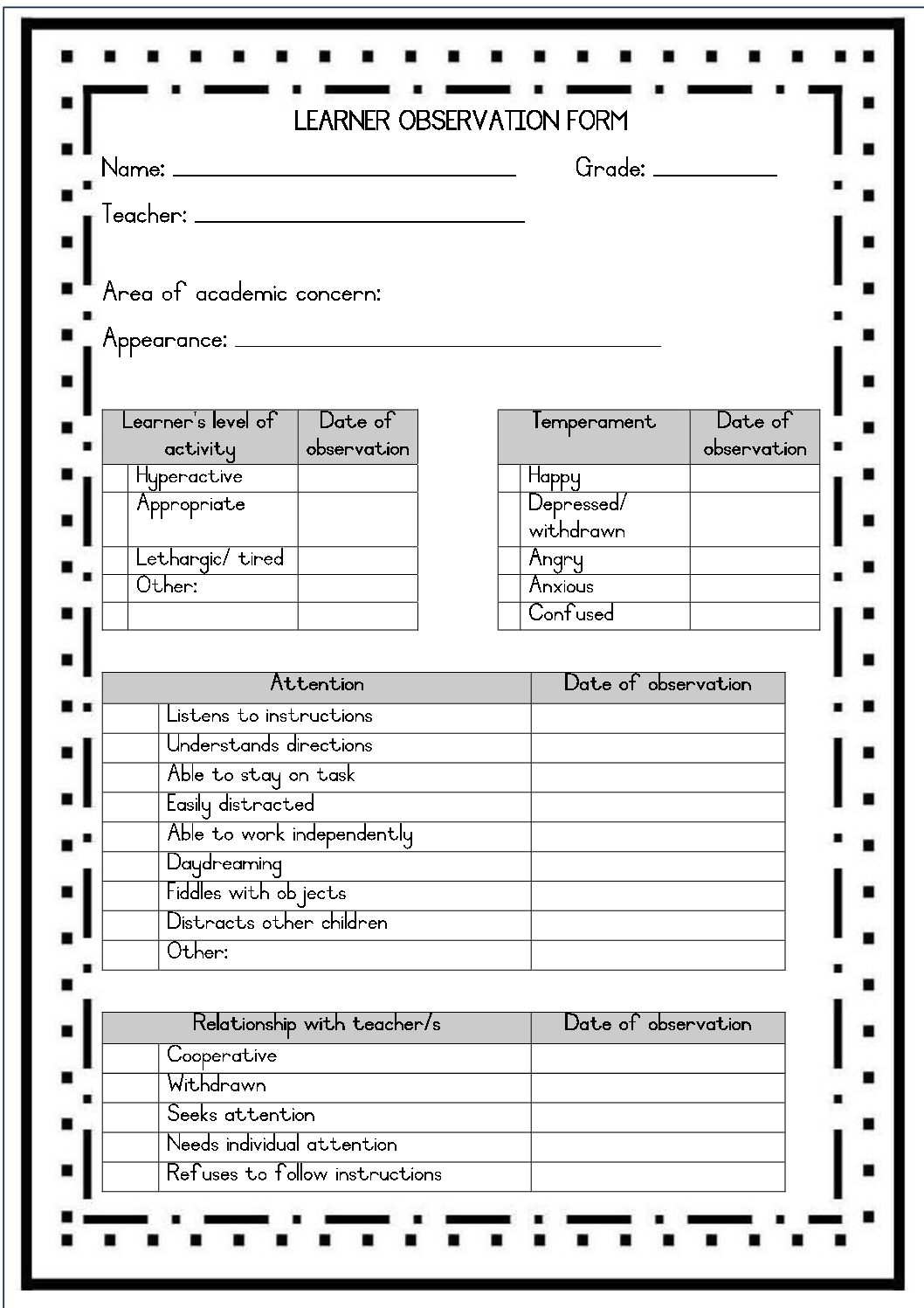 Learner Observation Form