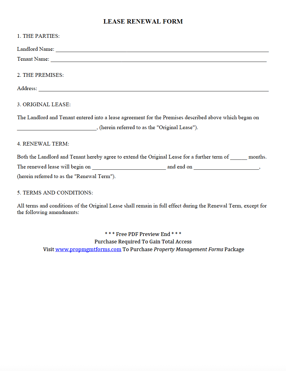 Lease Renewal Form Property Management Forms Contracts 