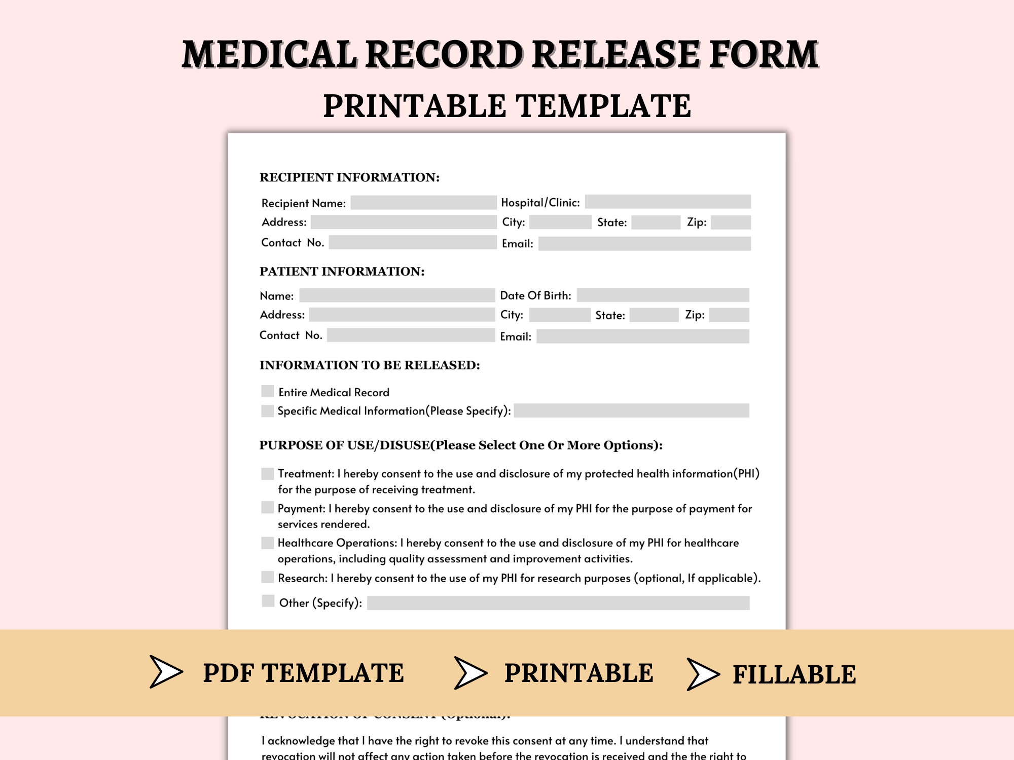Medical Record Release Form Template Printable Medical Release 