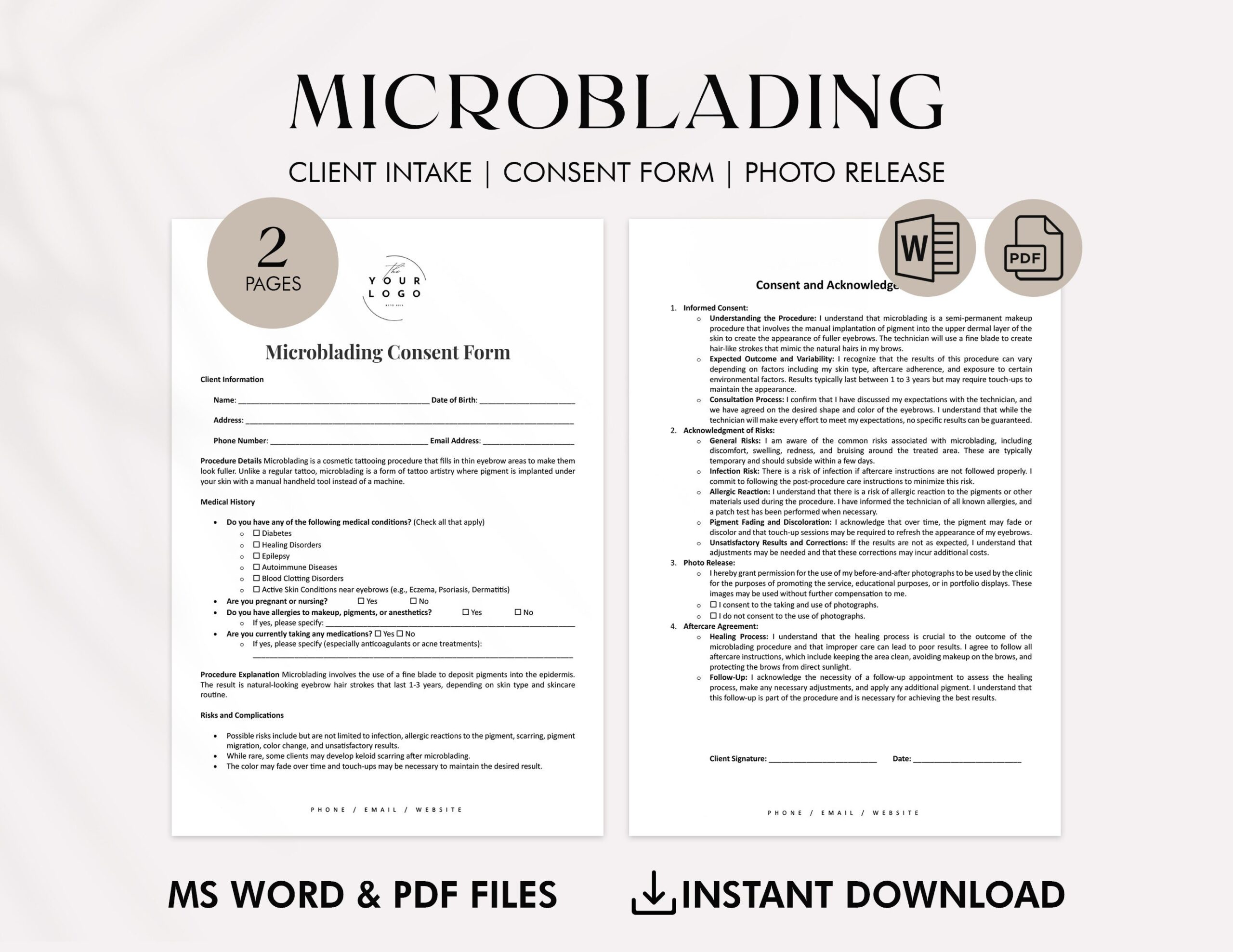 Microblading Consent Form Template PDF Customizable Client Intake Beauty Salon Agreement Forms Permanent Makeup Digital Download WORD Etsy