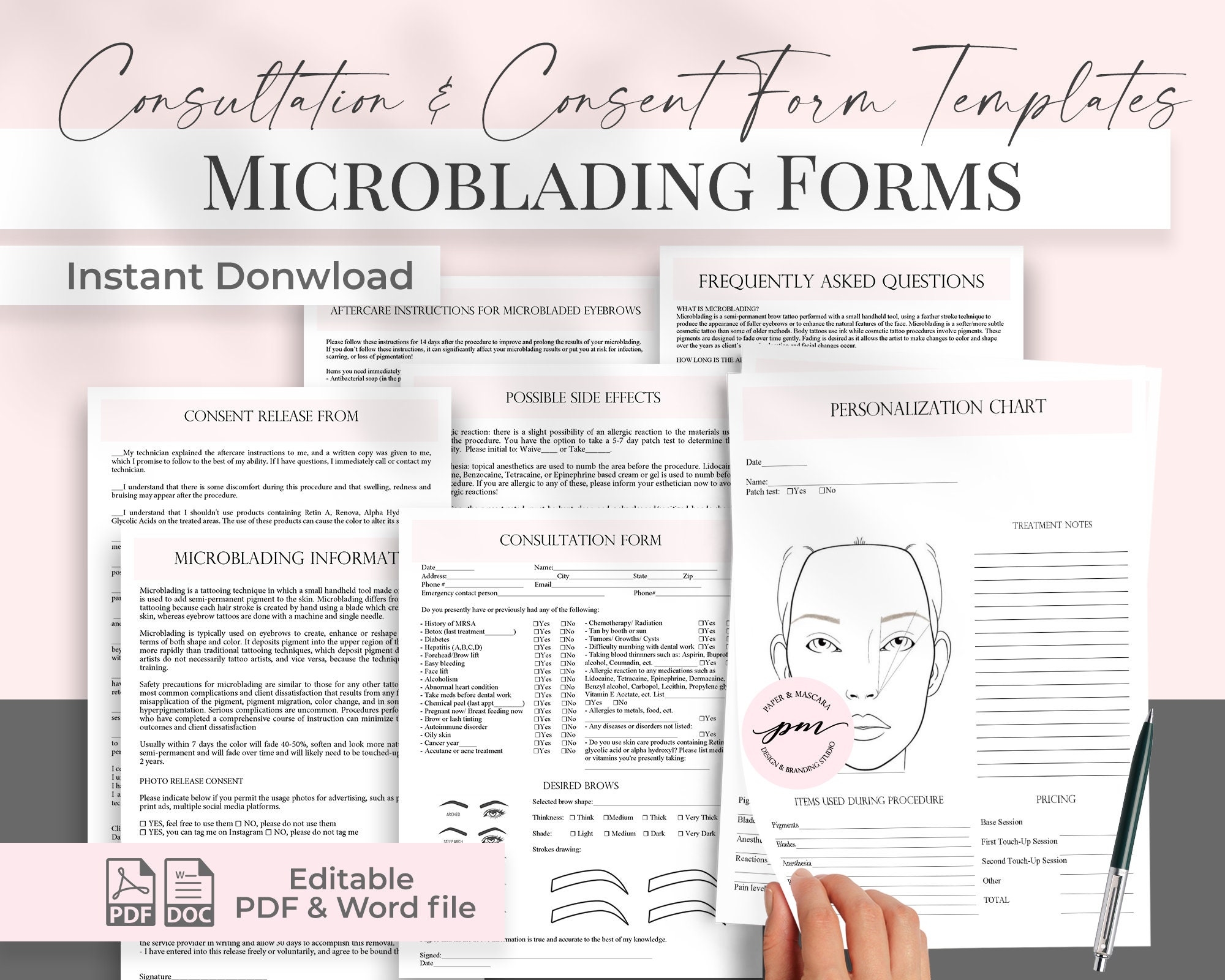 Microblading Permanent Makeup Form Templates Customizable Microblading Consent Templates Etsy