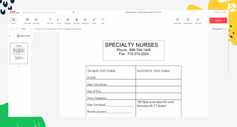 Nurse Choice Tuberculosis Skin Test Form Blank Online PDFliner