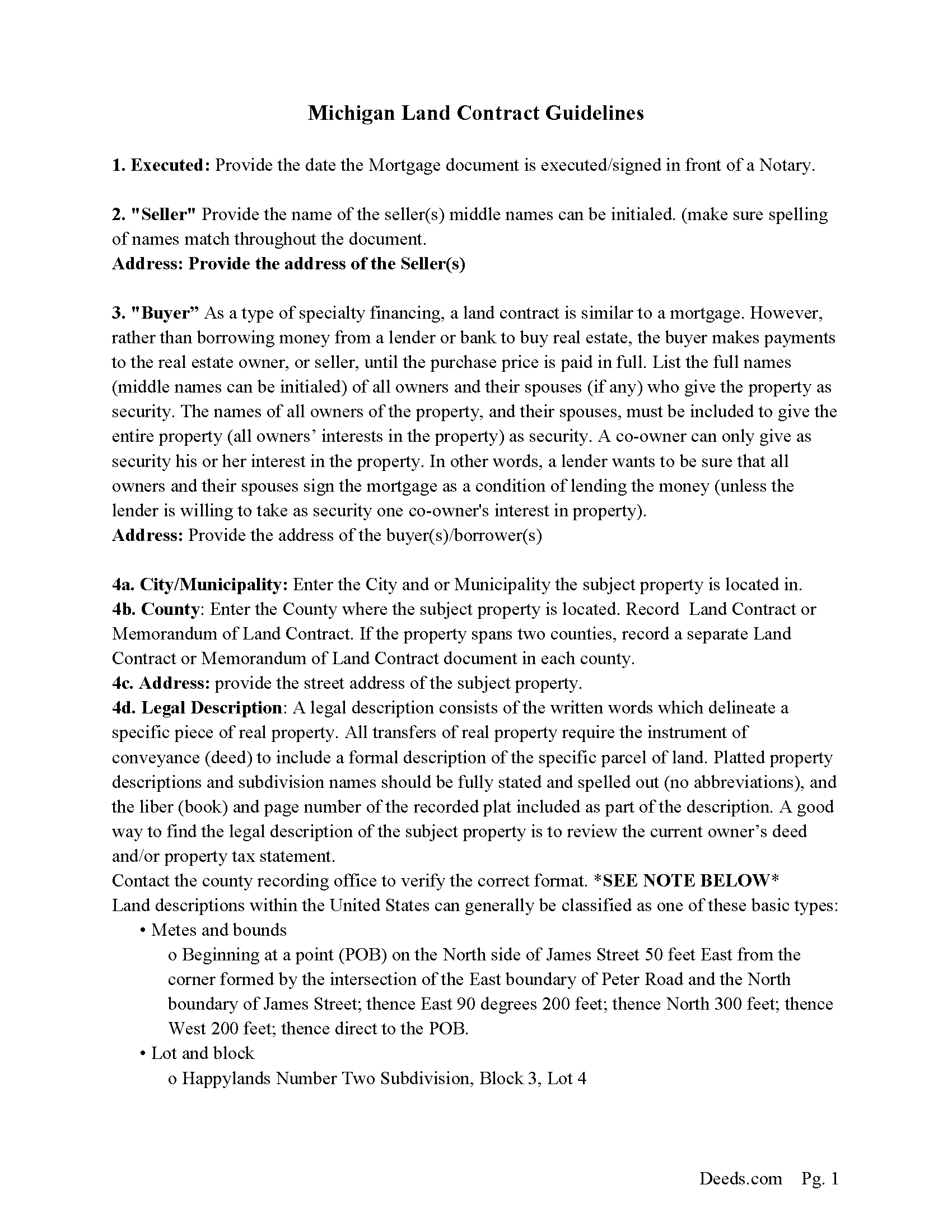 Ogemaw County Land Contract Form Michigan Deeds