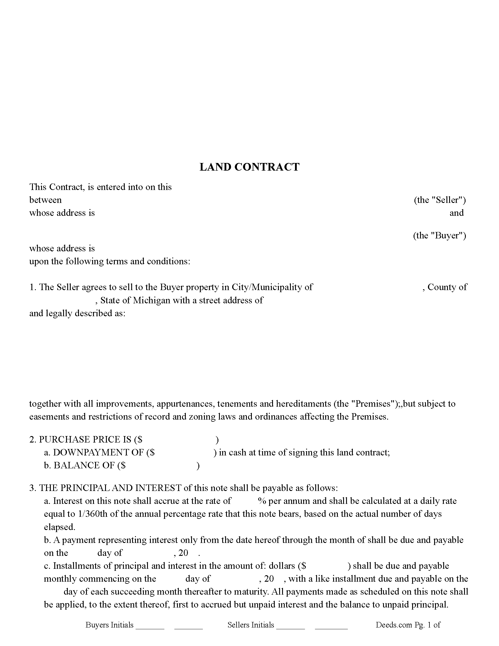 Ogemaw County Land Contract Form Michigan Deeds