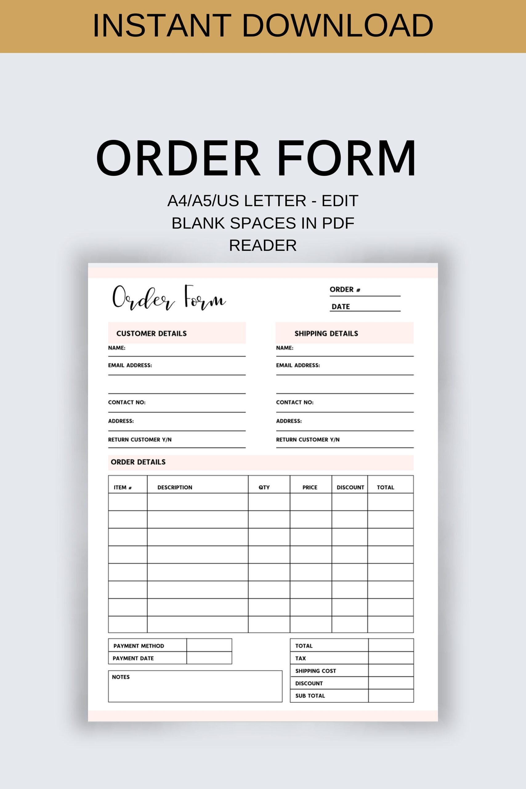 Order Form Small Business Form Business Order Form Printable 
