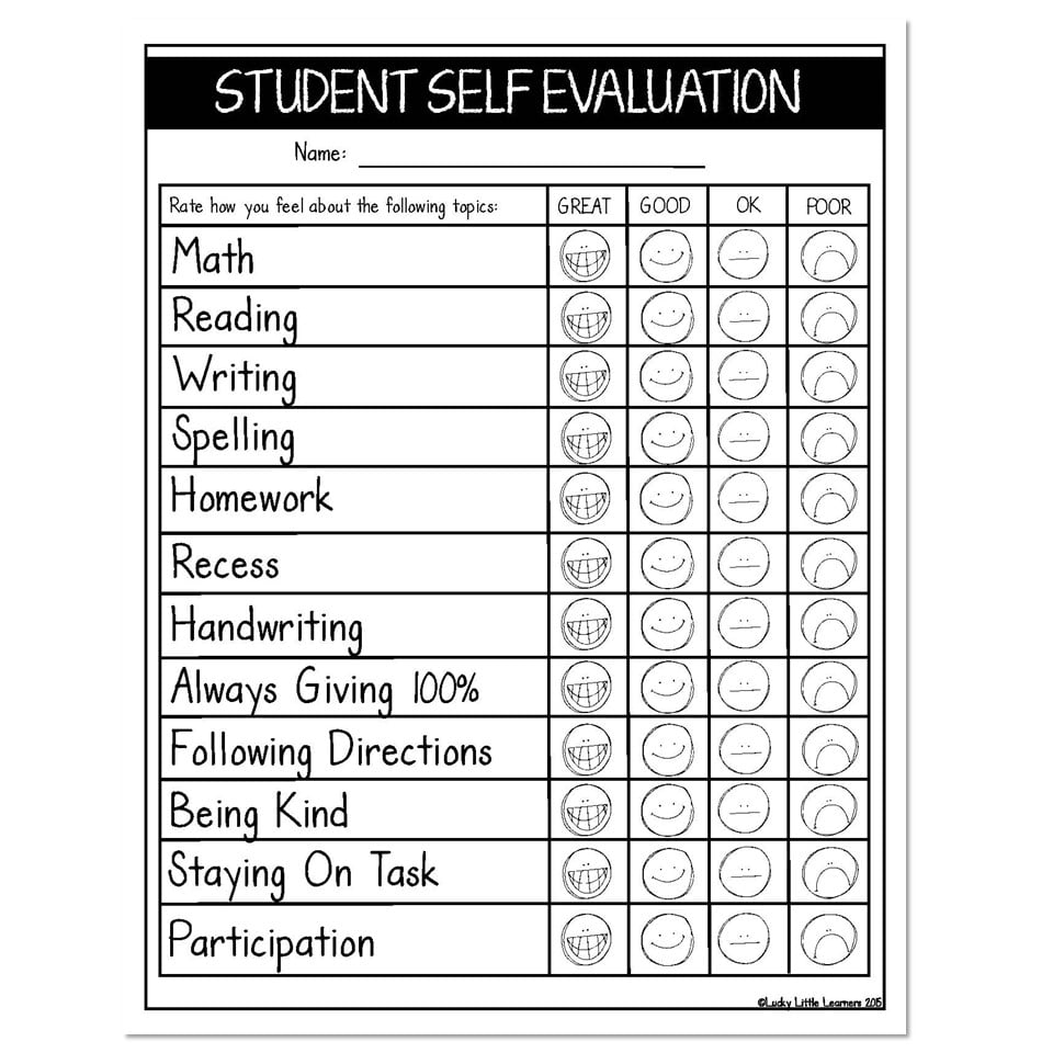 Parent Teacher Conference Forms Student Self Evaluation Lucky Little Learners