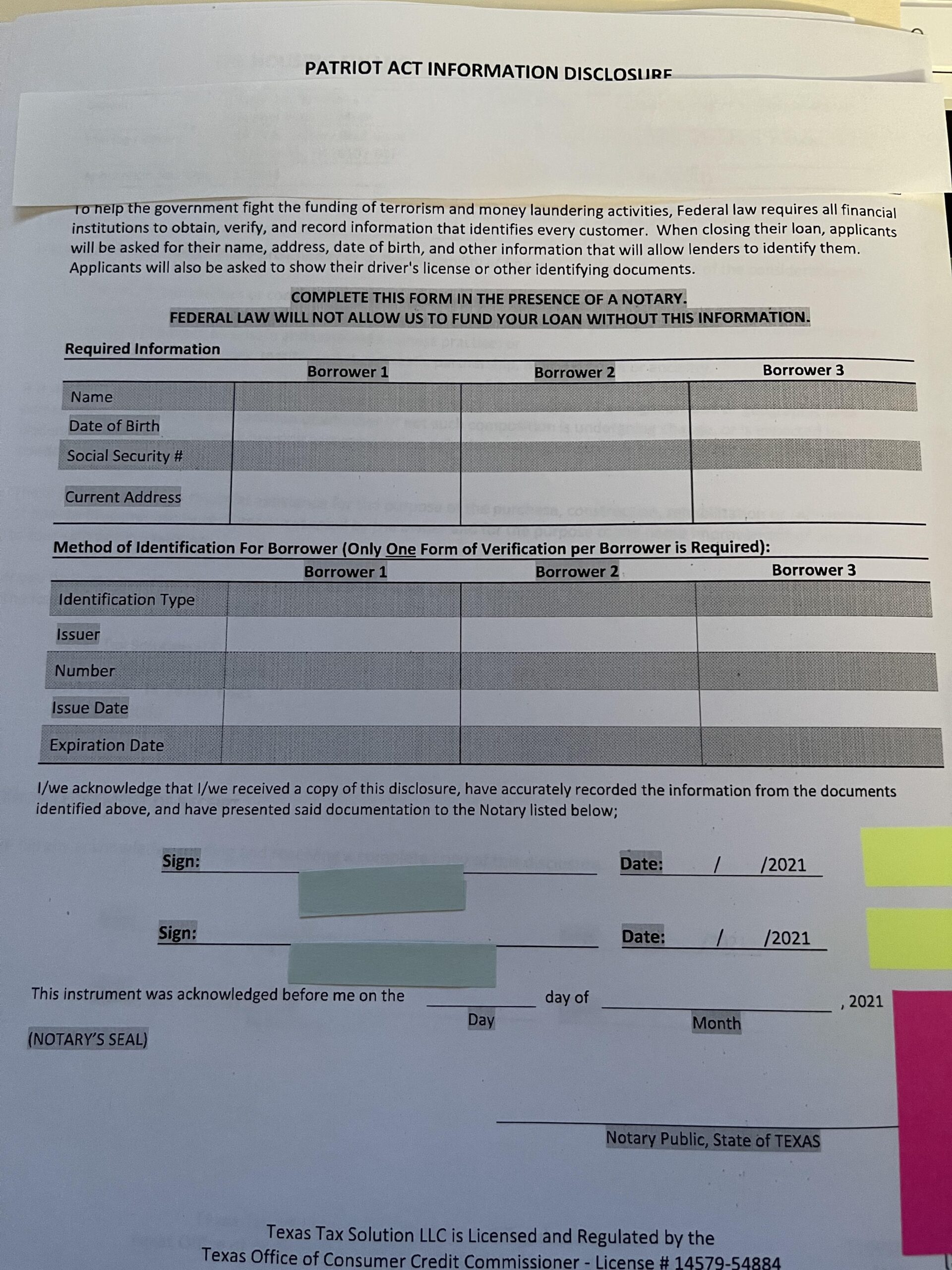 Patriot Act Information Form Need Help Beginner s Questions 