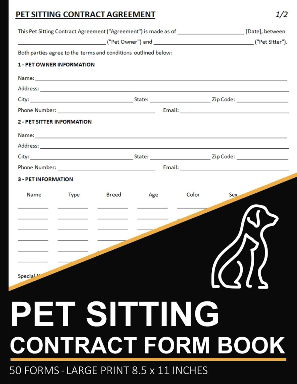 Pet Sitting Contract Form Book Dog Cat Sitting Services Agreement Between Client And Sitter 50 Forms Publishing Guibi Fa Amazon Books