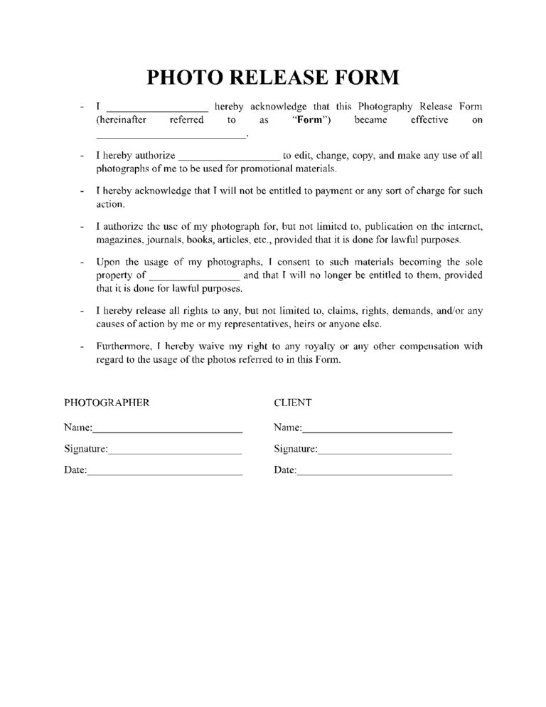 Photo Release Form In 2021 Free Download CocoSign