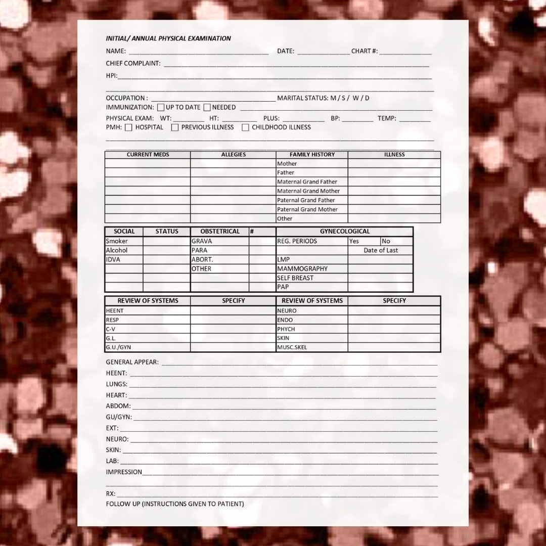 Physical Exam Form Template Initial Annual Physical Examination Printable Editable Instant Download Medical Doctor s Office Excel Etsy UK