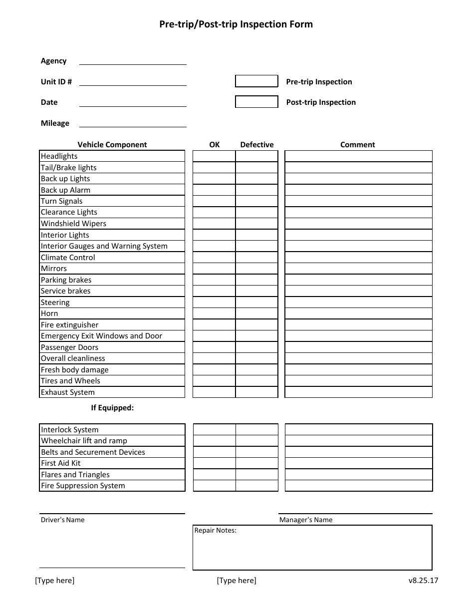 Pre trip Post trip Vehicle Inspection Form Fill Out Sign Online And Download PDF Templateroller
