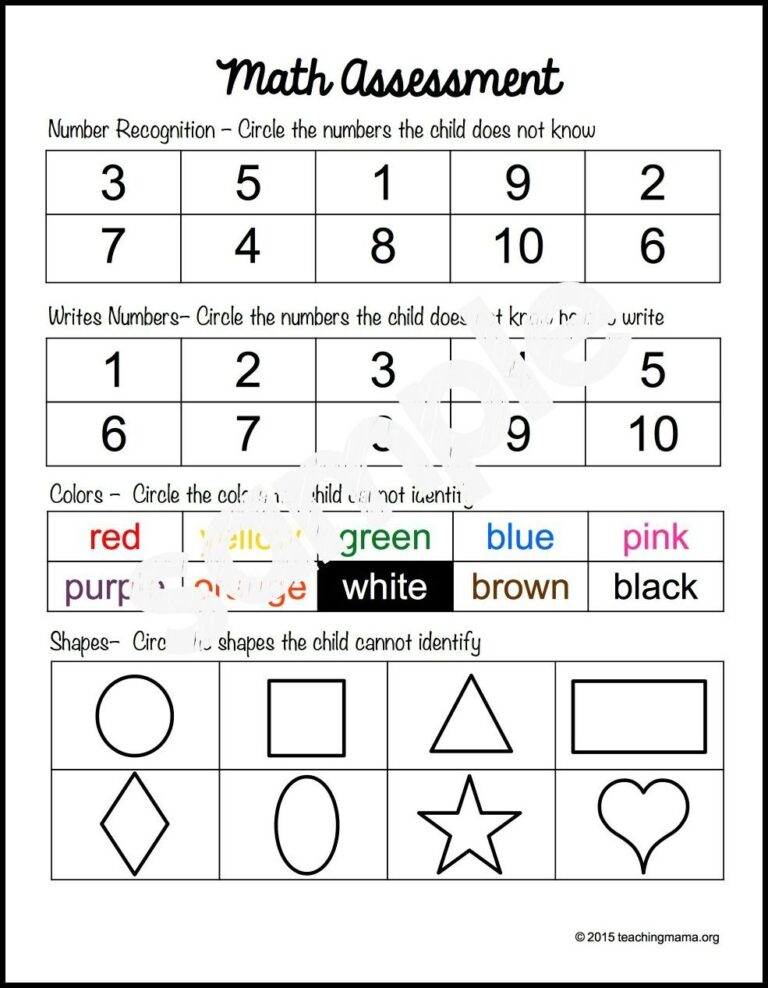 Preschool Assessment Forms Teaching Mama Worksheets Library