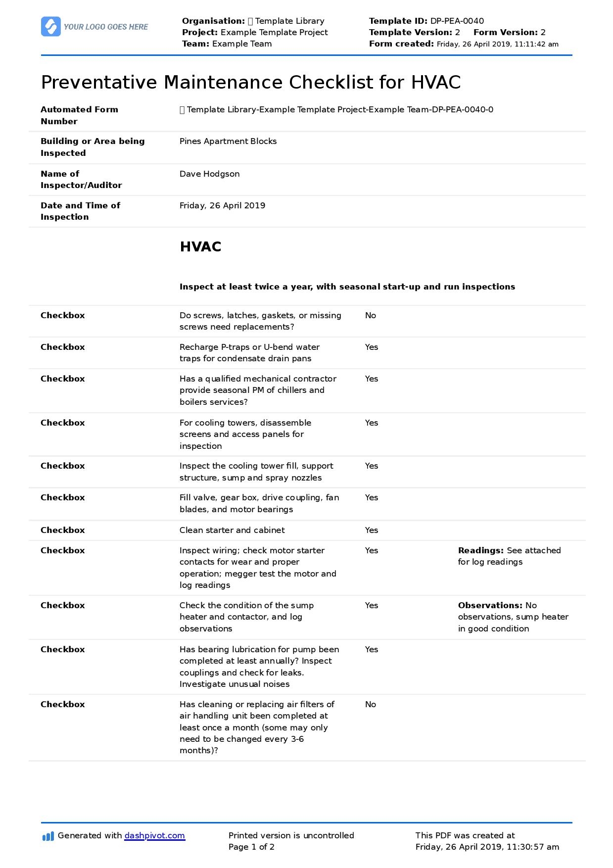Free Printable Furnace Inspection Forms
