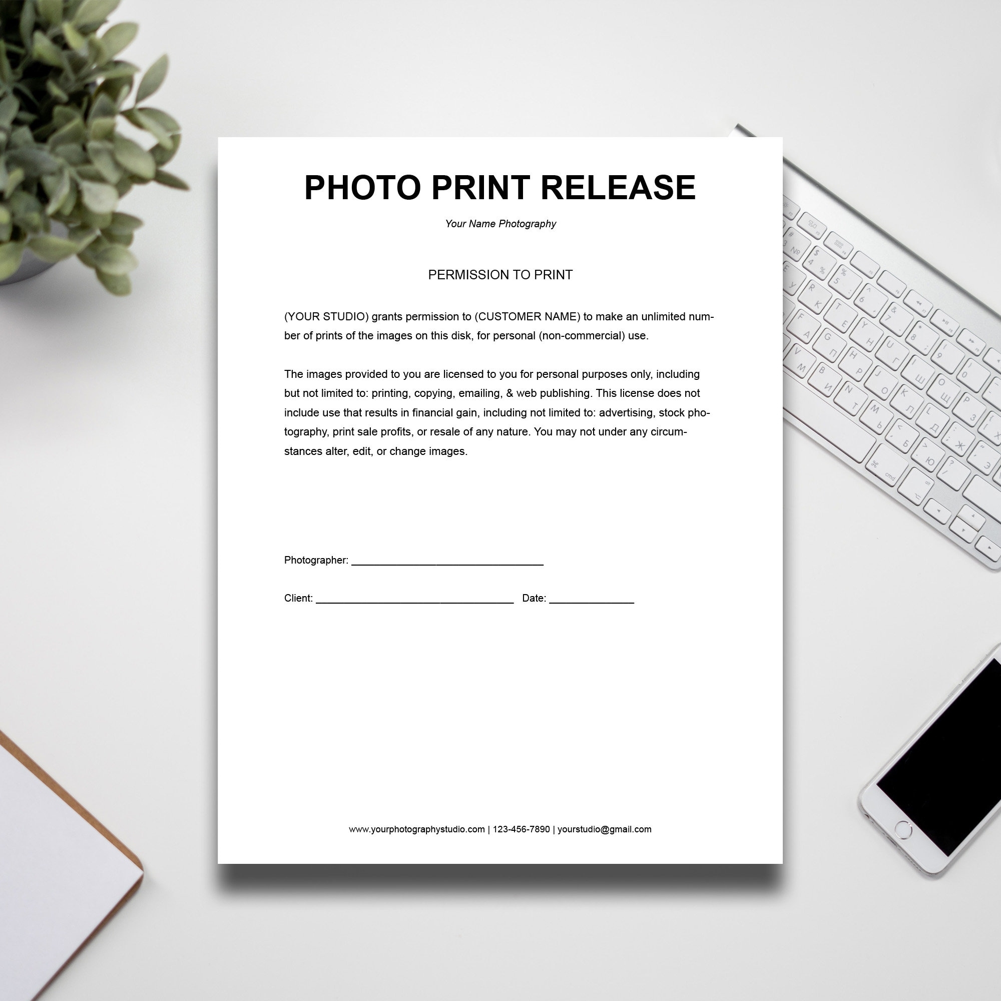 Free Printable Photography Release Form