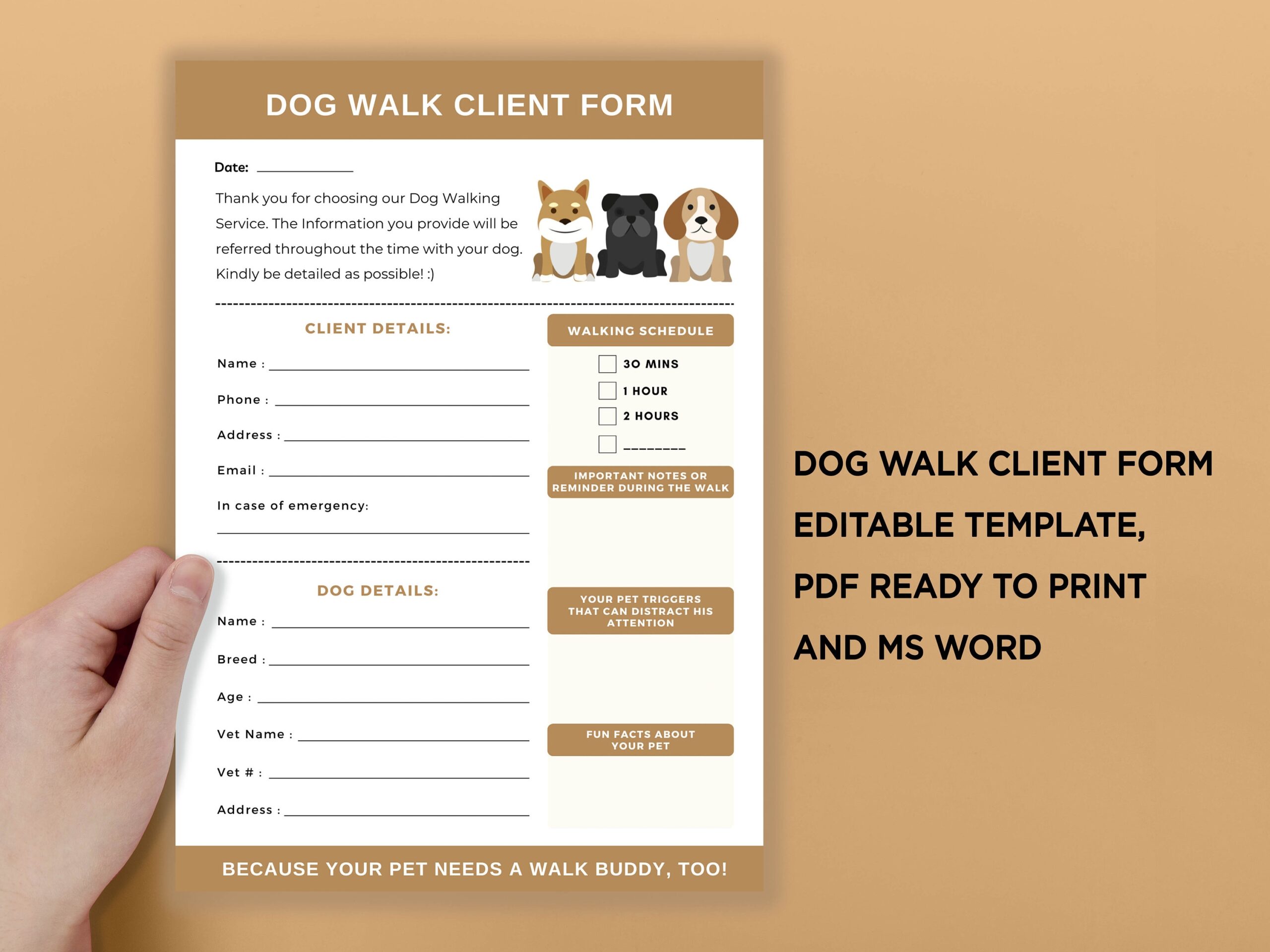 Printable Dog Walk Client Form Dog Walk Service Dog Information Dog Walking Service Form Editable Template At Canva PDF Ready To Print Etsy