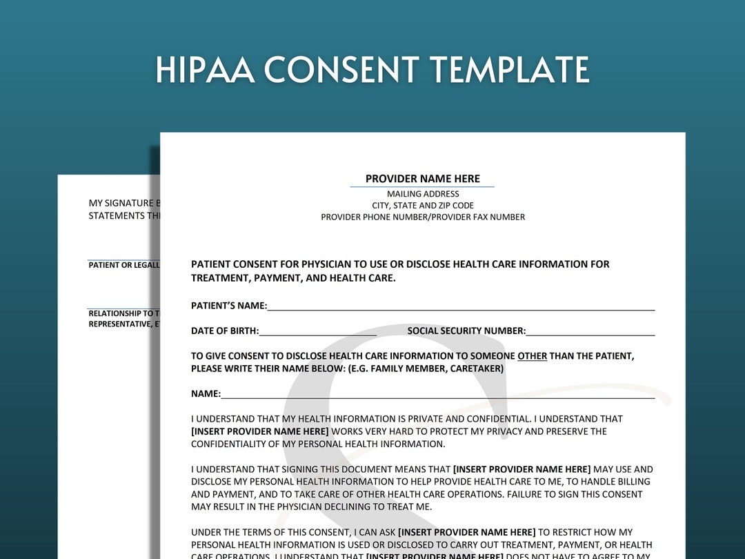 Printable HIPAA Consent Form Template Digital Download Editable 
