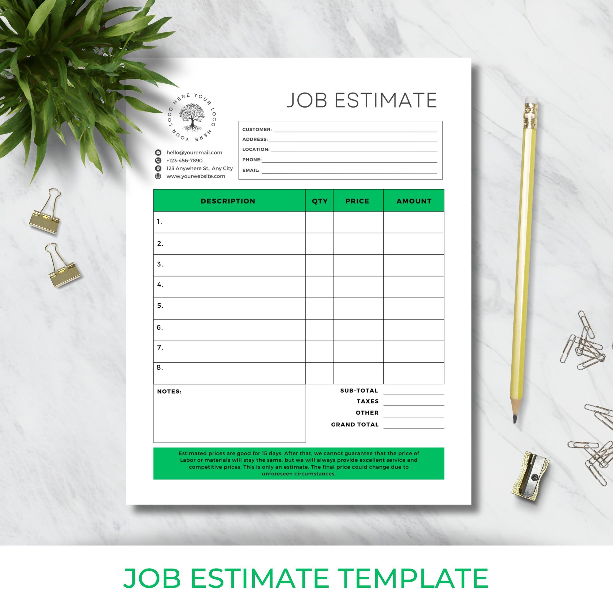 Printable Landscape Estimate Template Quote Template Job 