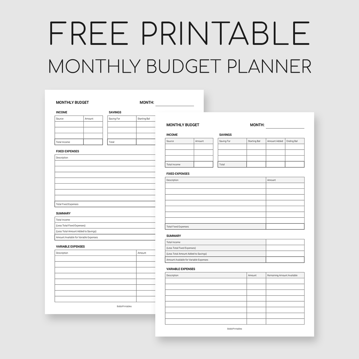 Free Printable Monthly Budget Form
