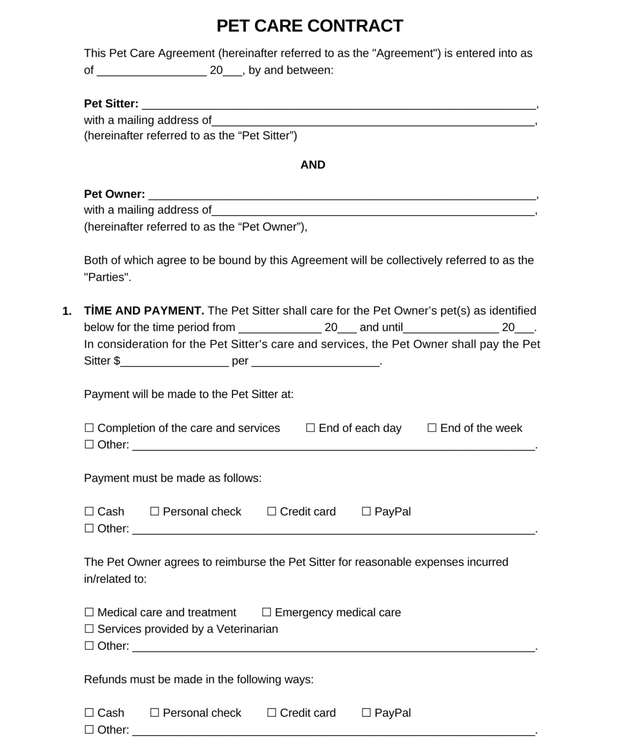 Printable Pet Sitting Contract Editable Pet Sitting Form Digital Download Etsy