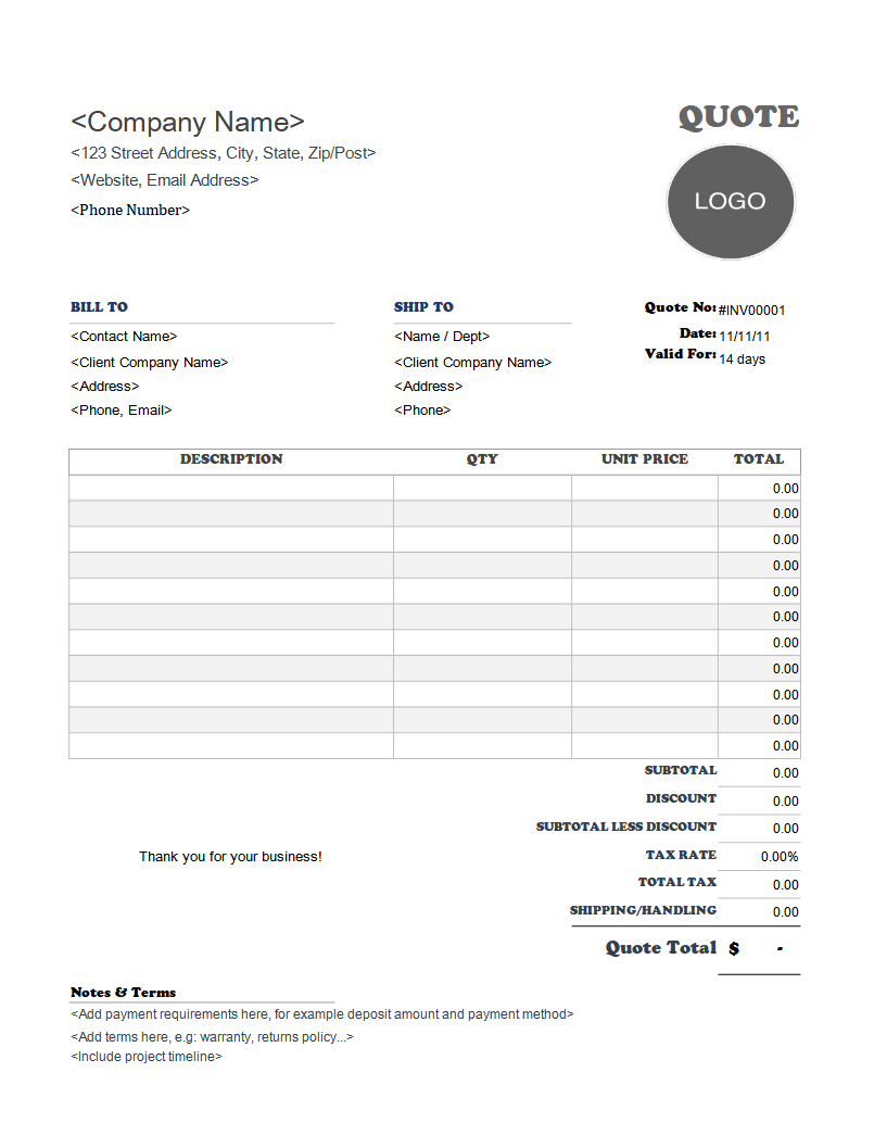 Free Blank Printable Downloadable Quote Receipt Form