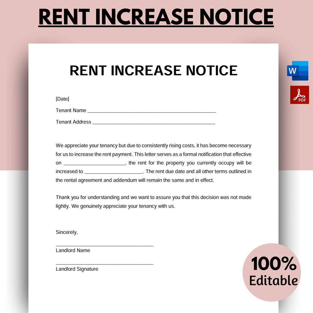Rent Increase Notice Rent Increase Letter Rent Increase Form Editable Notice Of Rent Tenant Notice Rent Increase WORD Etsy