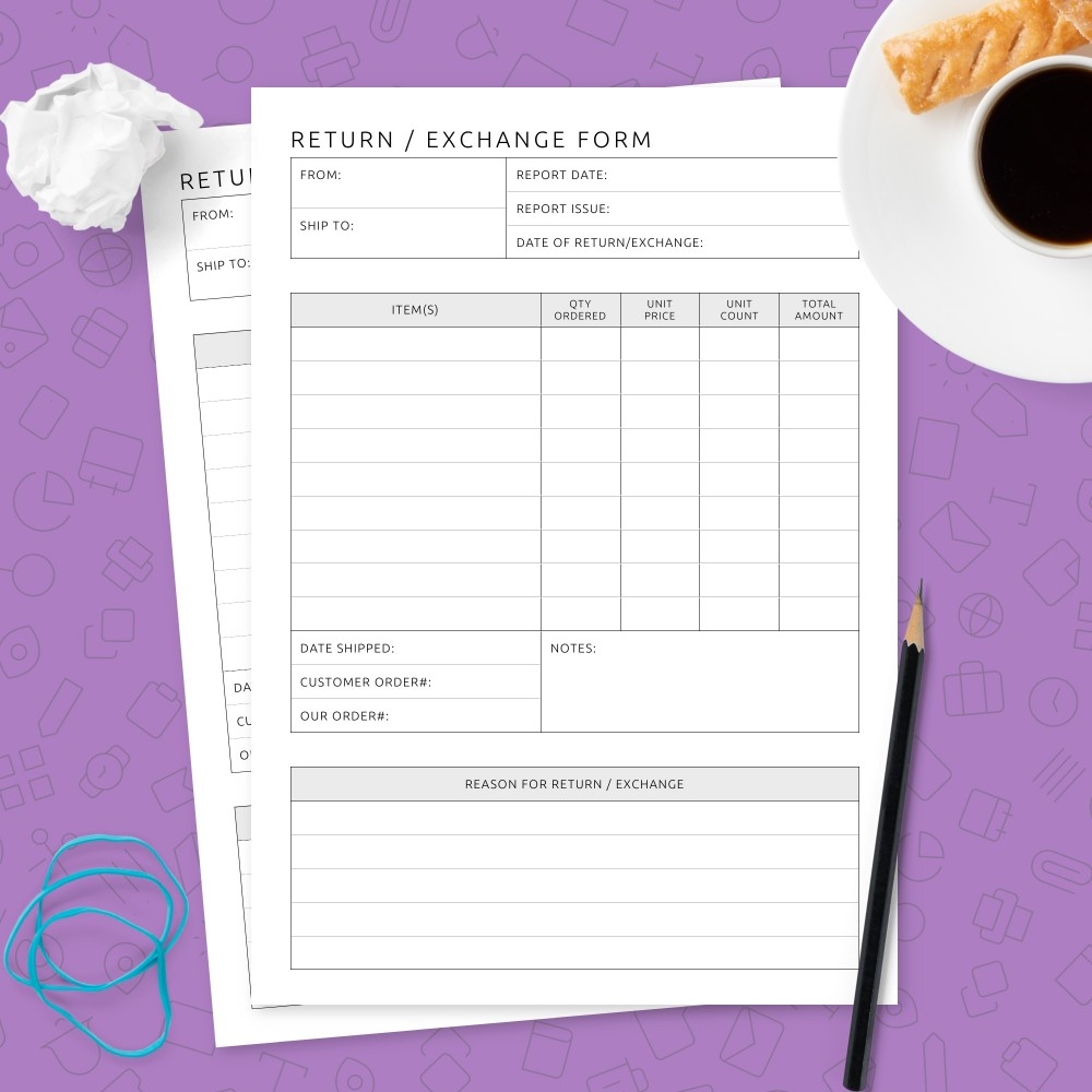 Return Exchange Form Template Template Printable PDF