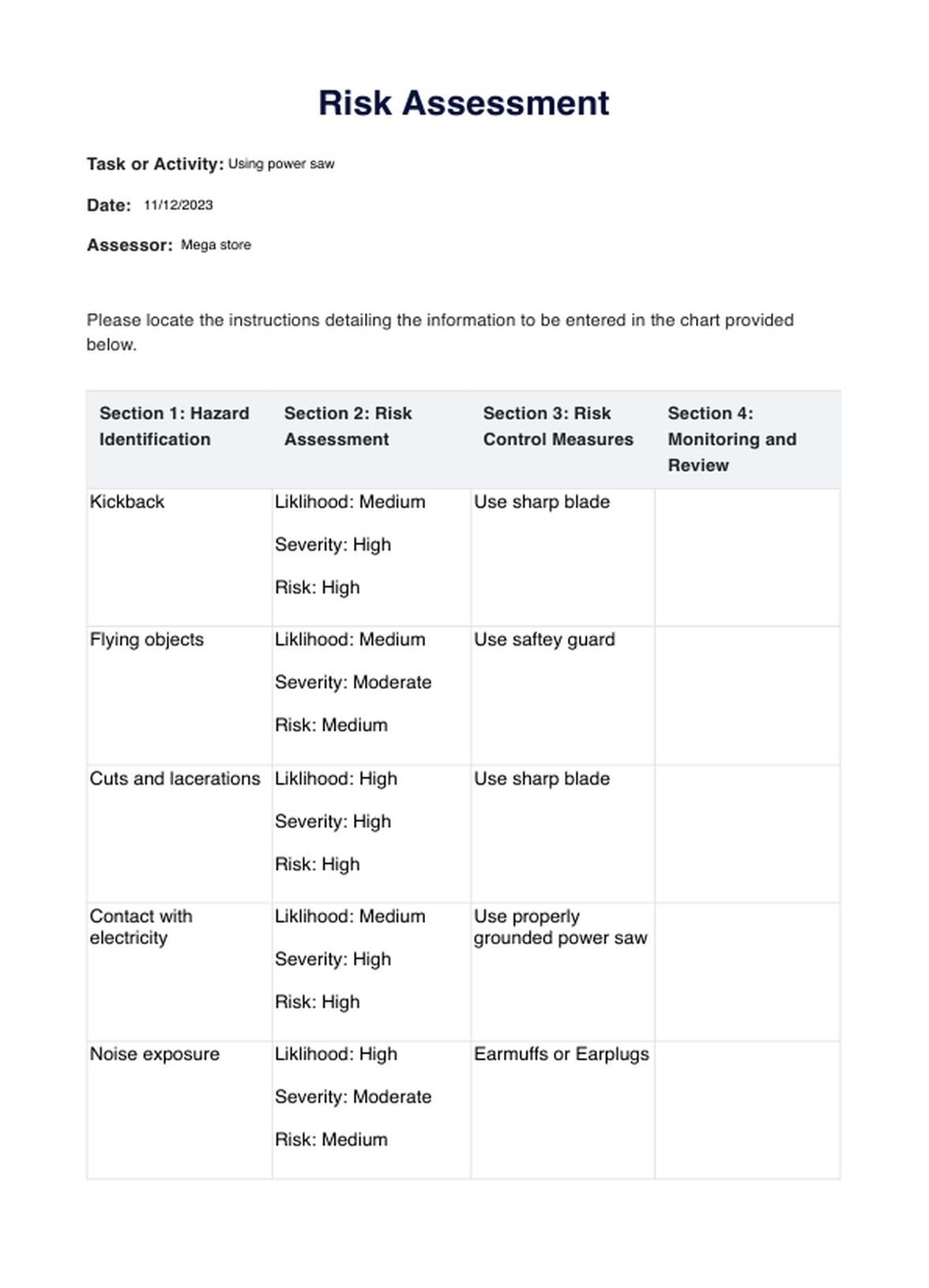 Free Printable Forms Health Risk Assessment
