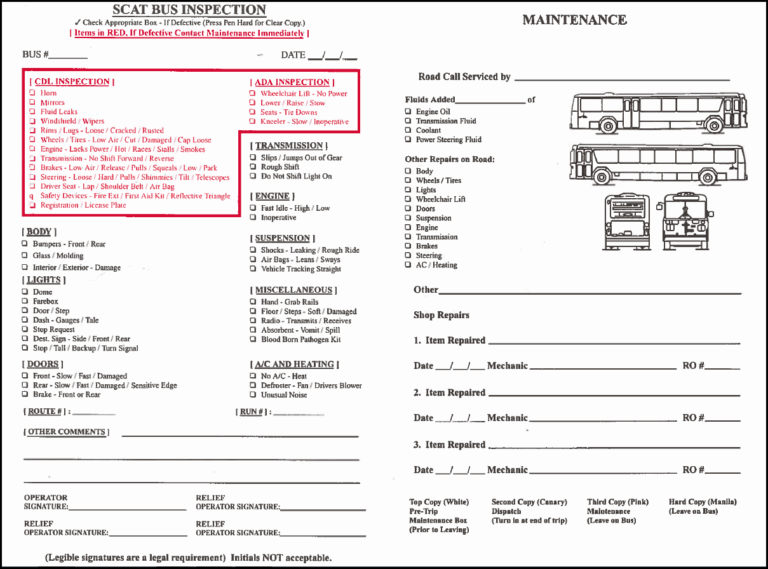 Sample Pre Trip Inspection Forms FTSON