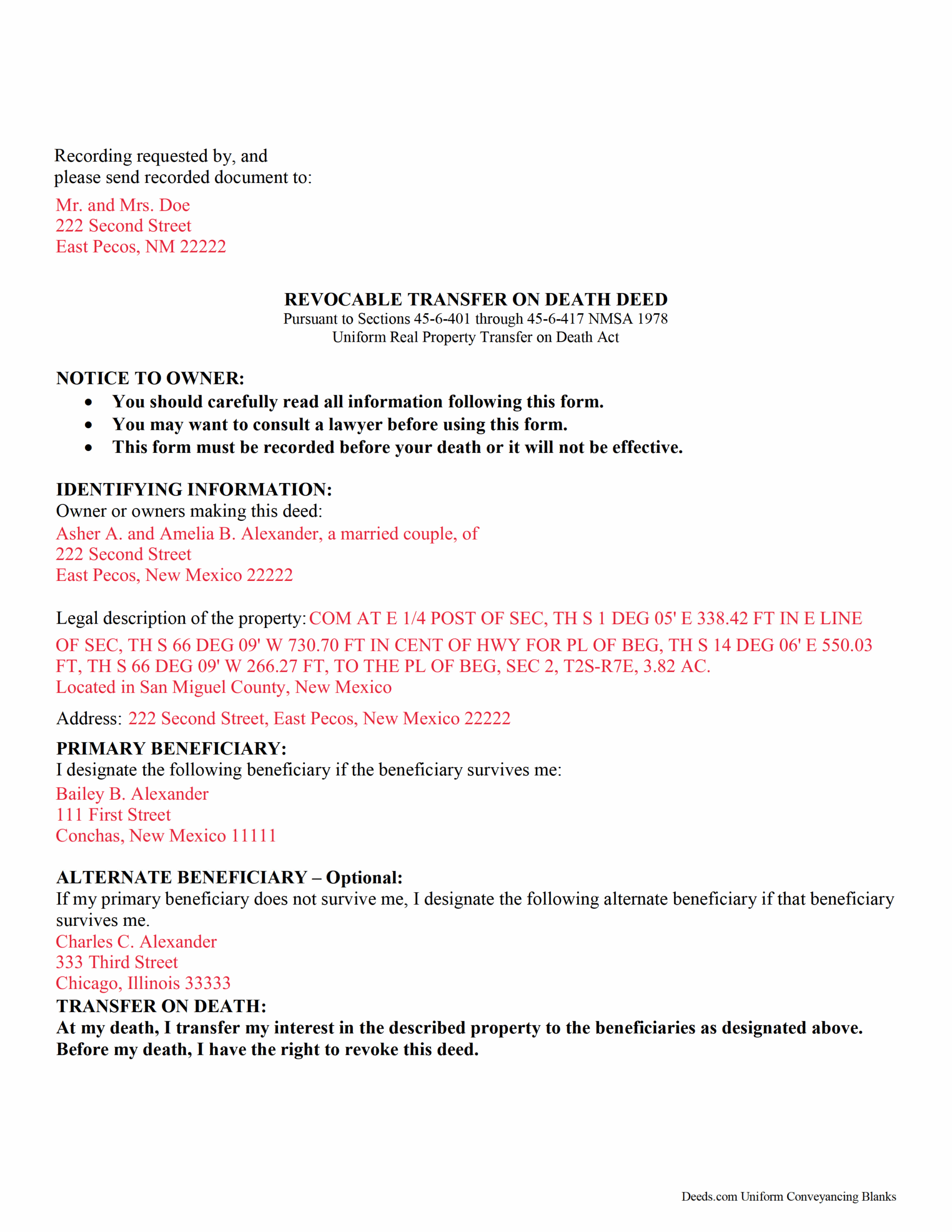 Santa Fe County Transfer On Death Deed Form New Mexico Deeds
