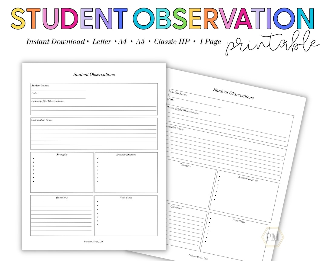 Student Observation Form Student Observations Observation Notes Student Overview Classroom Observations Special Education Class Notes Etsy