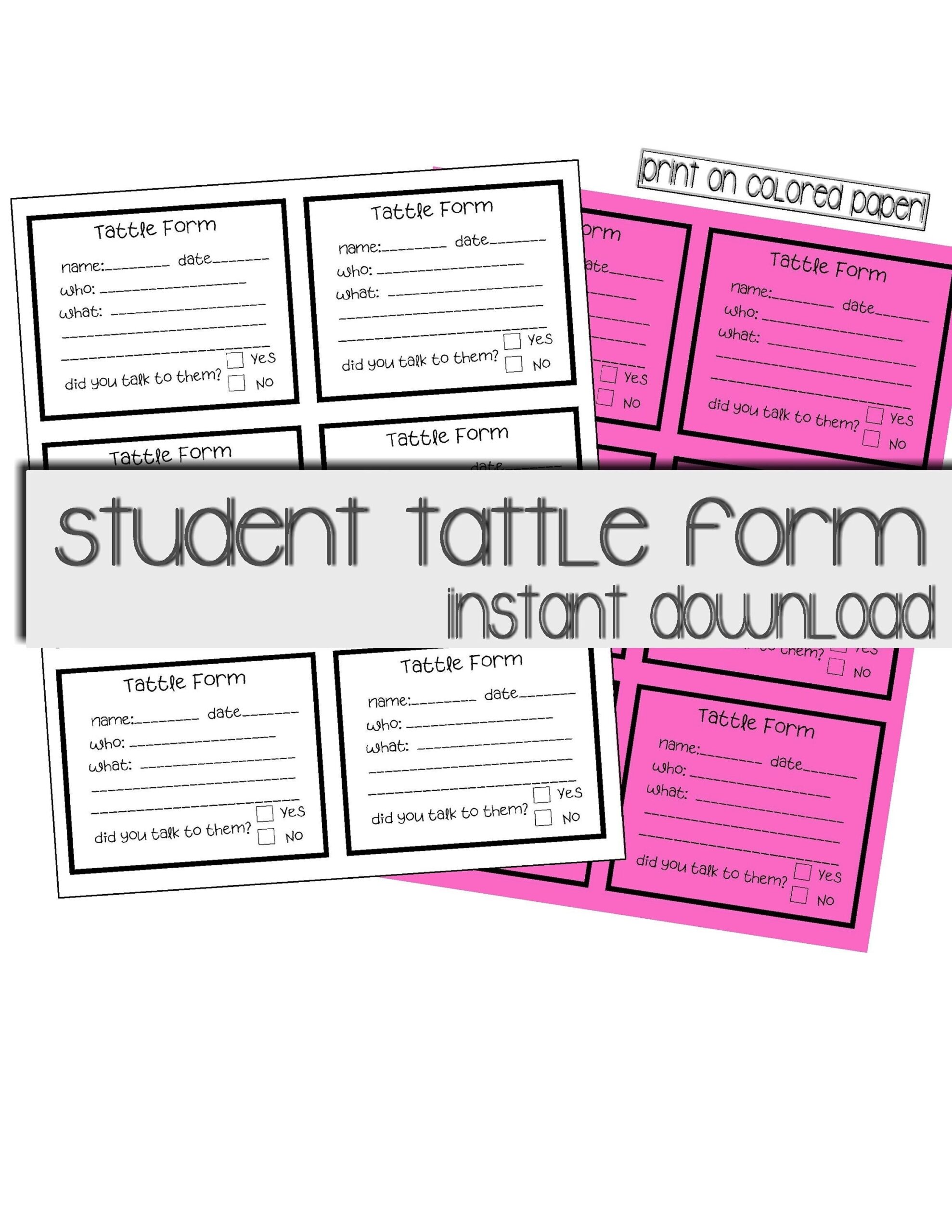 Student Tattle Form Includes 3 Digital Download Files PDF PNG JPG