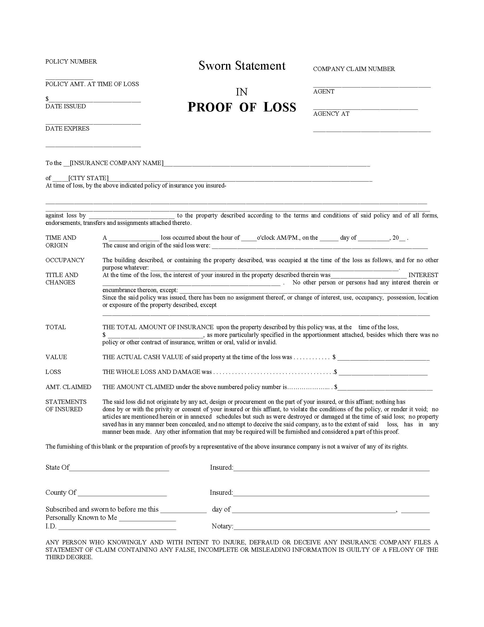 Auto Insurance Claim Form Free Printable Template