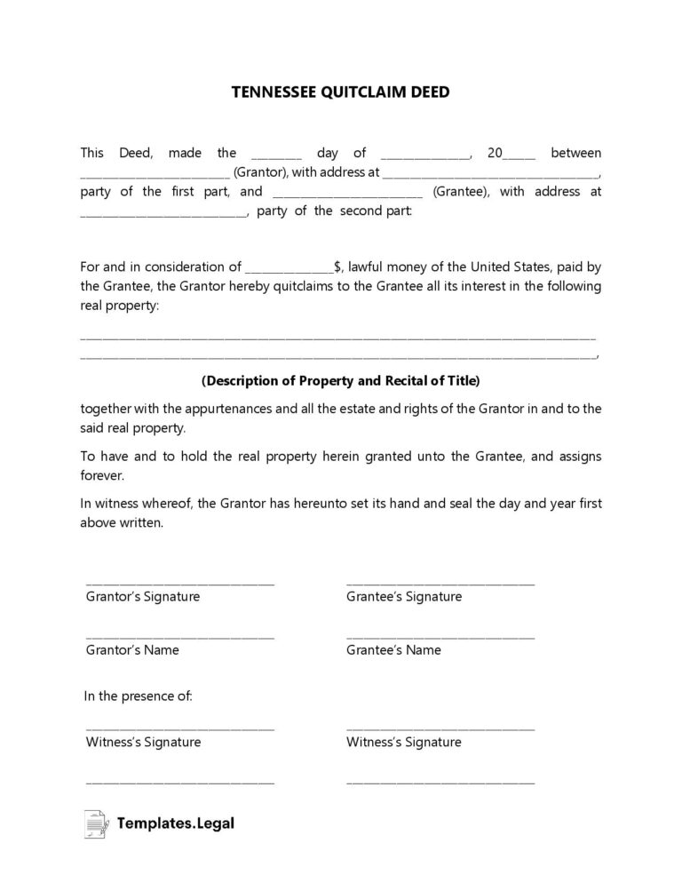 Tennessee Deed Forms U0026 Templates Free Word PDF ODT 