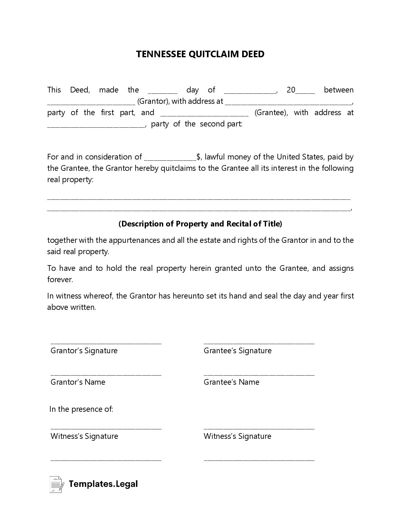 Tennessee Deed Forms U0026 Templates Free Word PDF ODT 