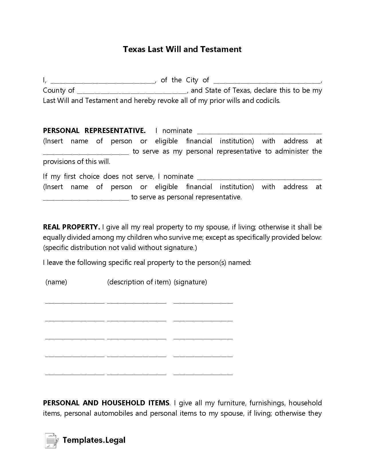 Texas Last Will And Testament Templates Free Word PDF ODT 
