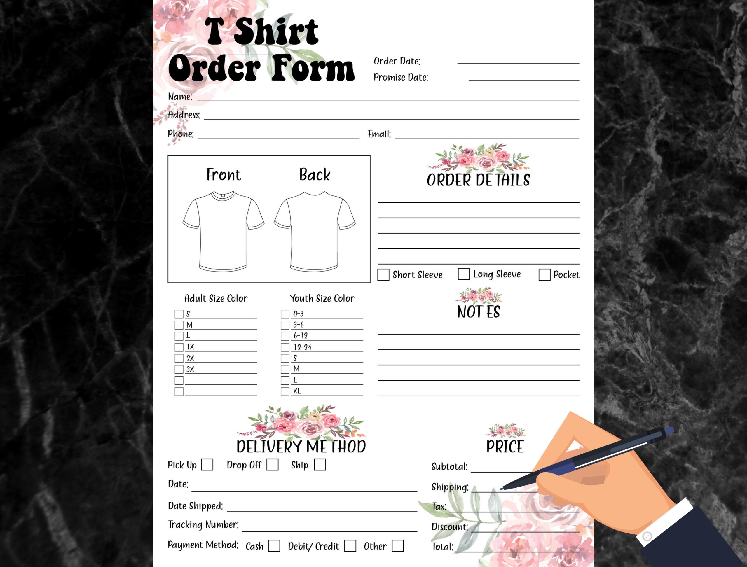 Tshirt Order Form Template Printable Custom Shirt Order Form 