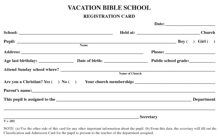 VBS Registration Cards