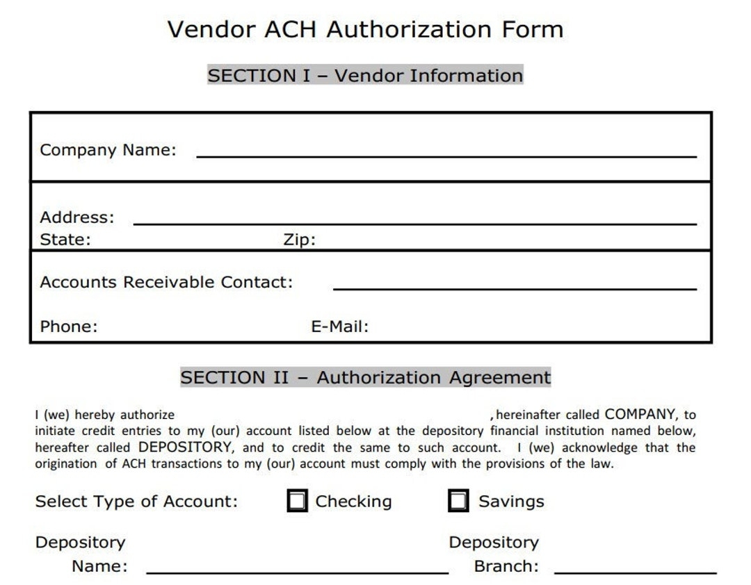 Printable Ach Form Template Free