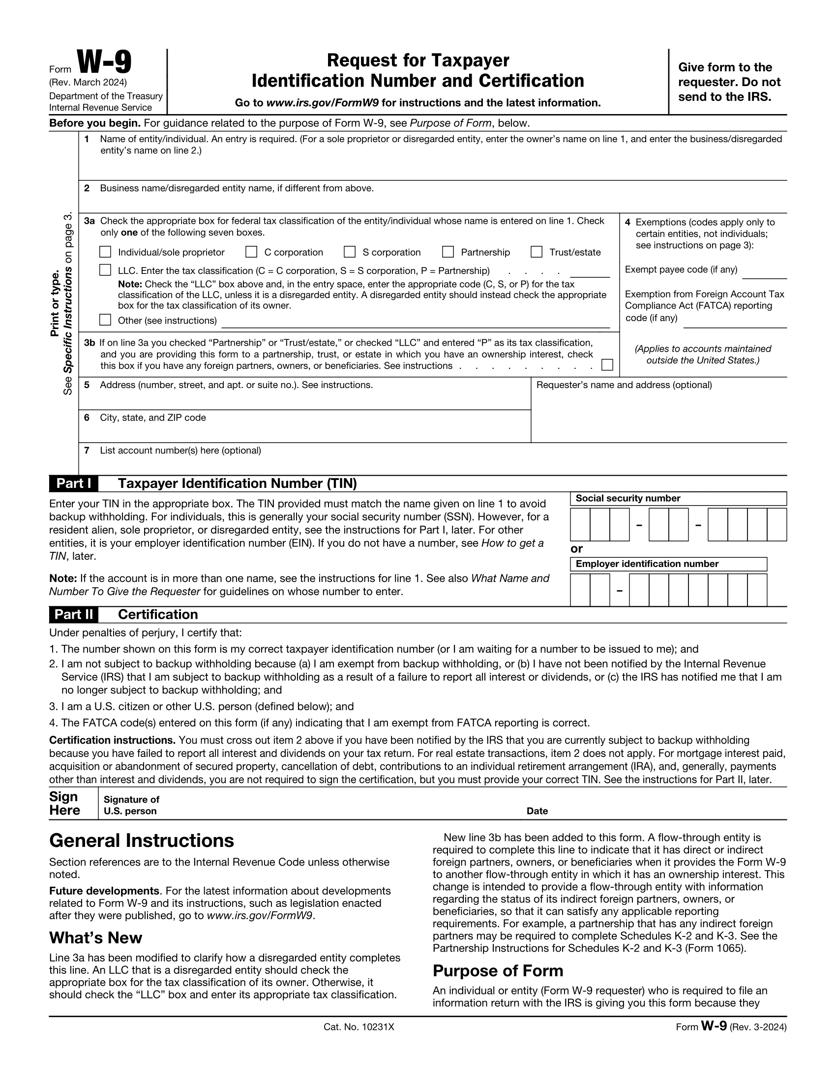 W 9 Form For 2024 Fill Out Save U0026 Print With Our PDF Editor
