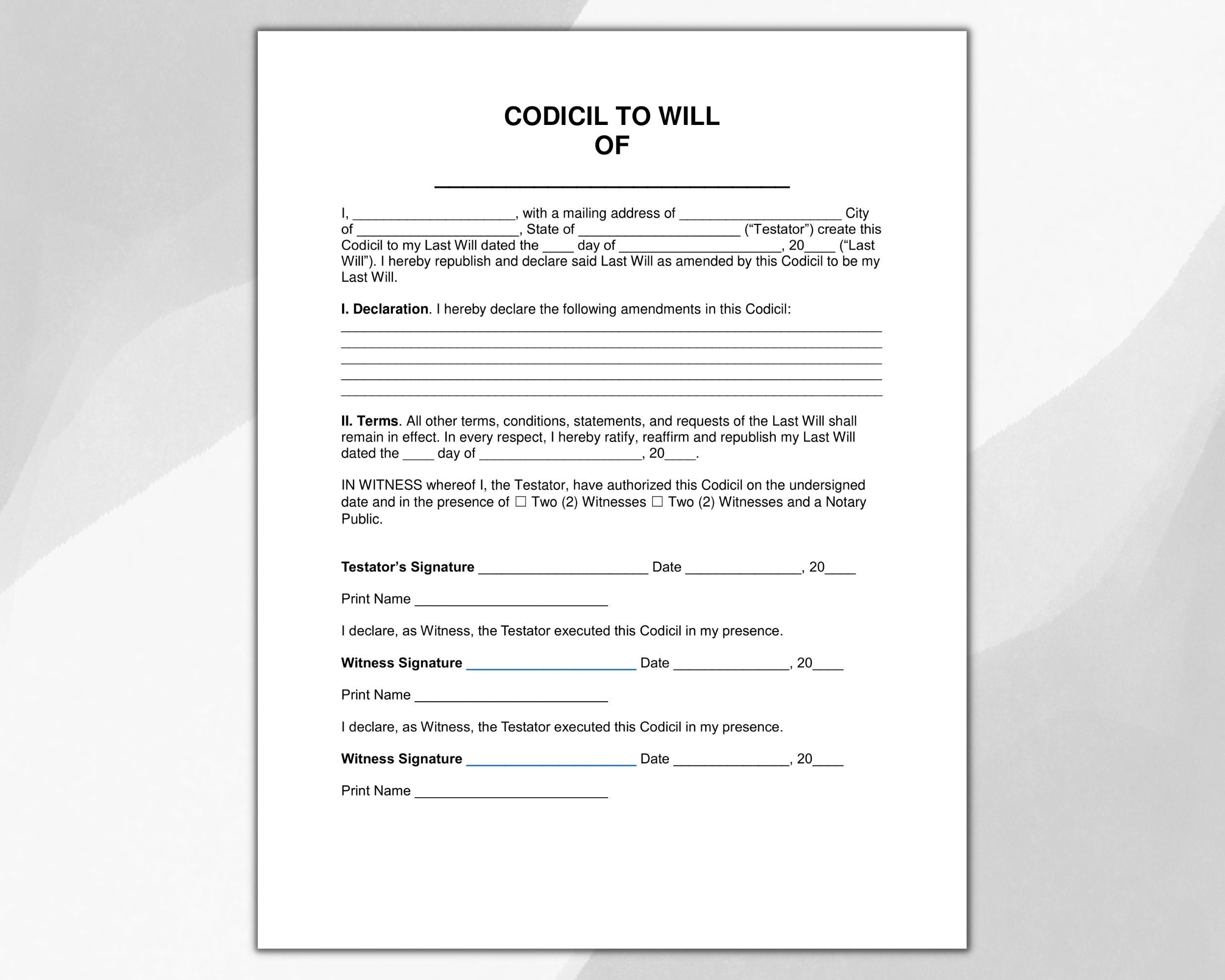 Will Codicil Will Codicil Form Will Codicil Templates Last Will 