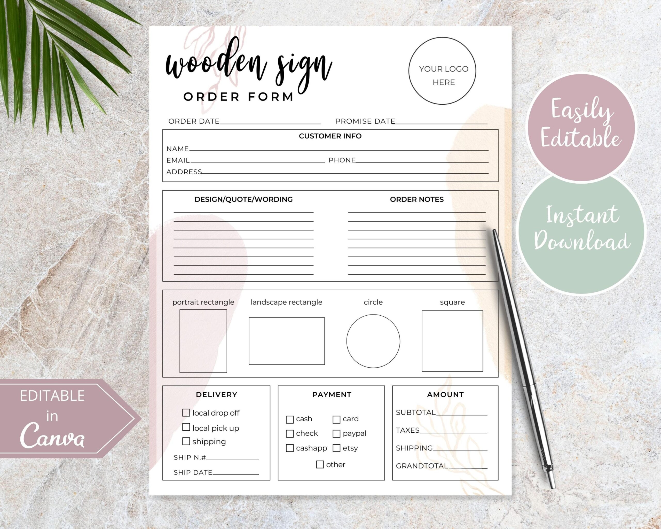 Wooden Sign Order Form Editable Canva Template Printable Craft 