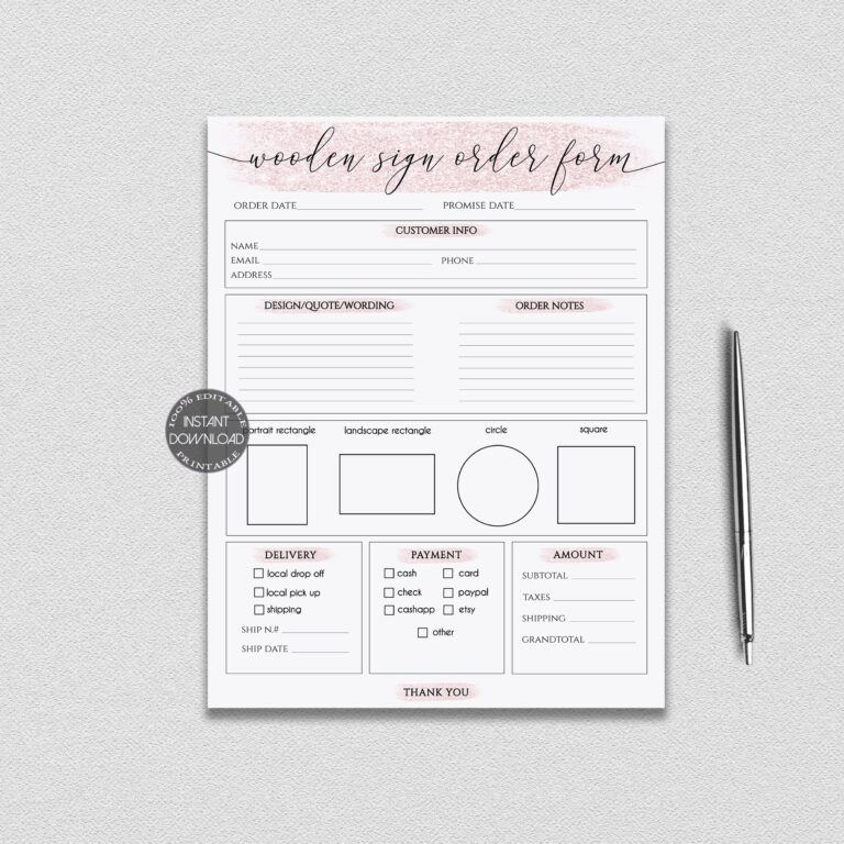 Wooden Sign Order Form Template Printable Craft Sign Order Form 