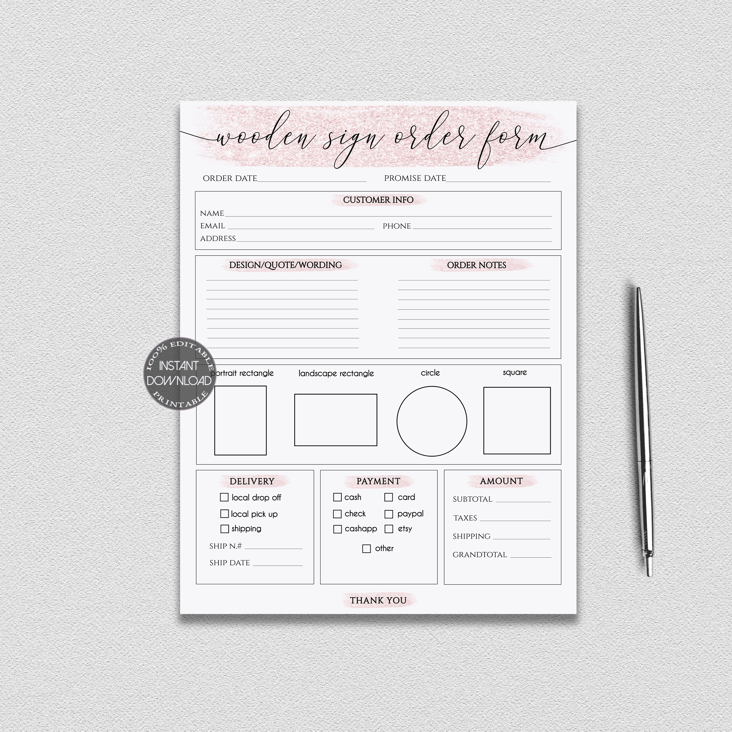 Wooden Sign Order Form Template Printable Craft Sign Order Form 