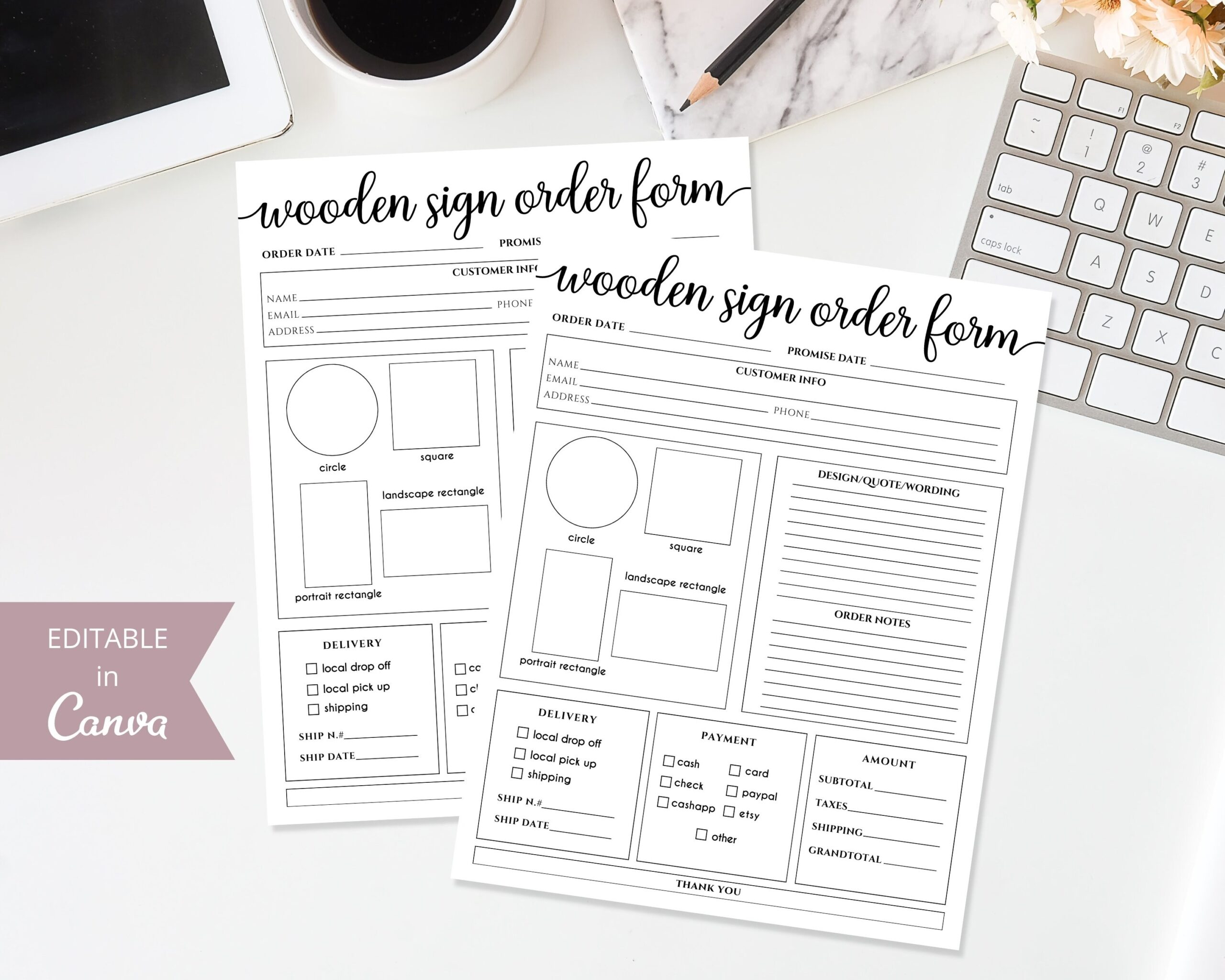Wooden Sign Printable Order Form Editable Canva Template 