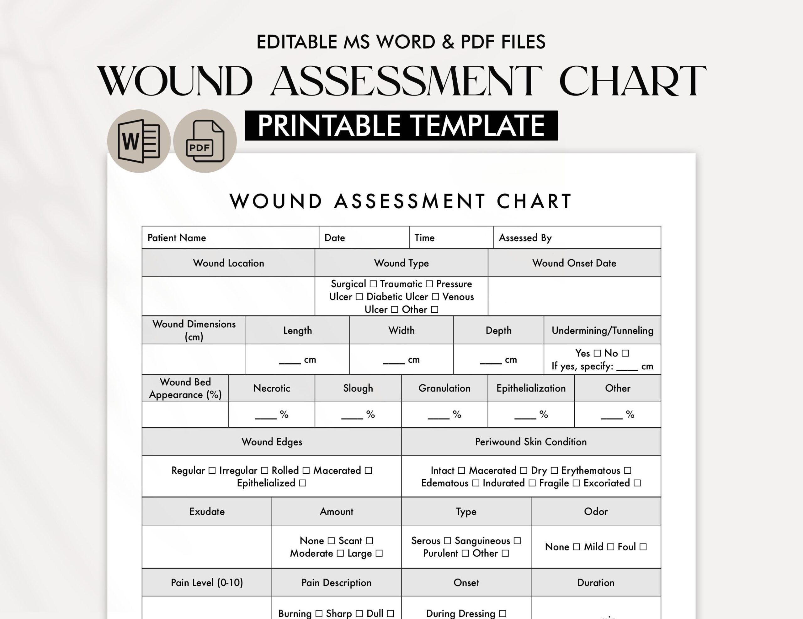 Wound Assessment Chart Template Medical Wound Care Documentation Wound Management Chart Printable U0026 Editable Nursing Tool PDF WORD Etsy UK